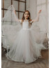 Cold Shoulder Ivory 3D Flowers Tulle Flower Girl Dress